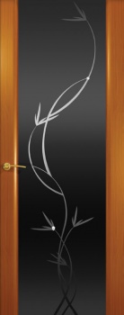 Межкомнатная дверь Океан дверей Гламур Шторм-3 «Растение» Анегри (черное стекло)