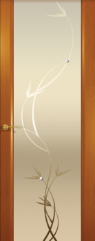 Межкомнатная дверь Океан дверей Гламур Шторм-3 «Растение» Анегри (белое стекло)
